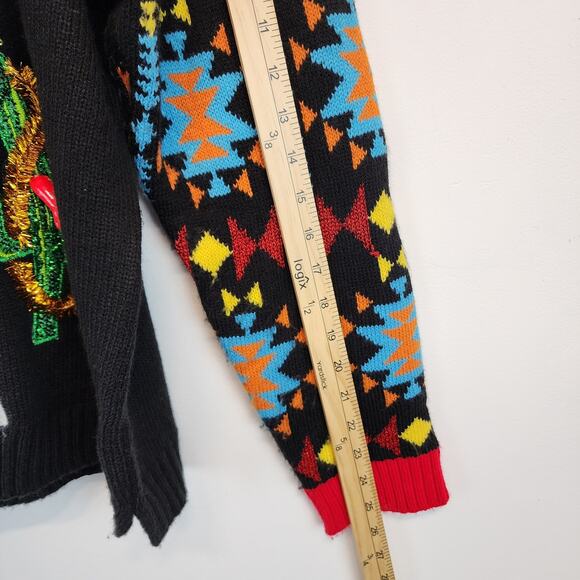 Ugly Christmas Sweater Size XL Feliz Navidad Cactus Bells Llama Aztec Sleeves - Picture 7 of 10